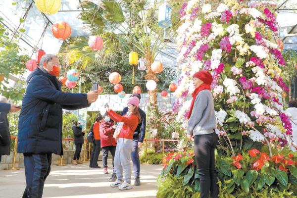 国家植物园首届兰花展吸引游客纷纷合影。