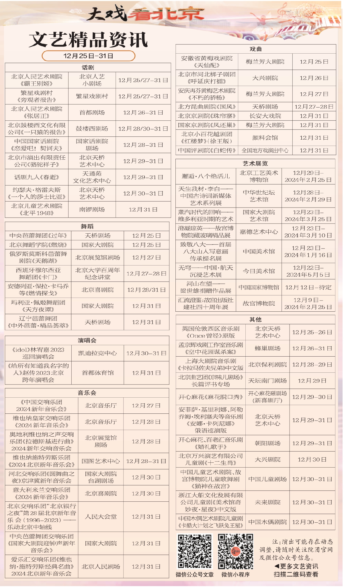 文藝精品資訊 12月25日—31日