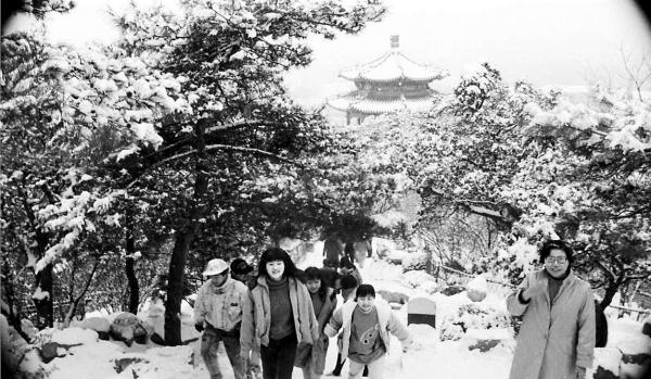 1990年，一場冬雪不期而至，京城銀裝素裹。大批遊人來到景山公園，登高賞雪，祈願瑞雪兆豐年。
