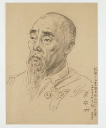抗日英雄李陞肖像，右下角有其嘗試寫下的三個“李”字。
