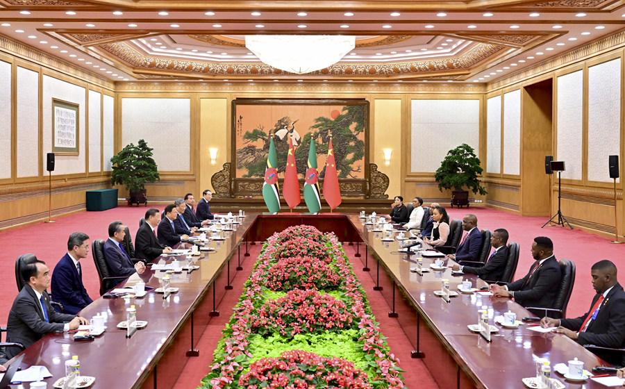 3月25日下午，國家主席習近平在北京人民大會堂會見來華進行正式訪問的多米尼克總理斯凱里特。