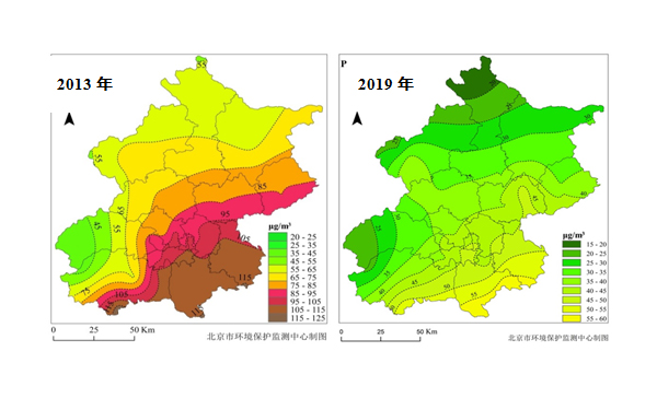 2013-2019年PM2.5空間分佈及變化