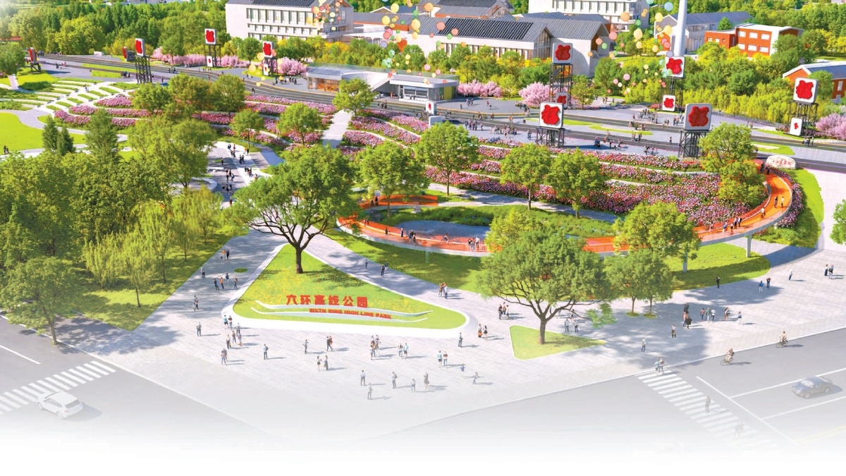 六環高線公園啟動段環形自行車和人行步道效果圖。 六環高線公園啟動段環形自行車和人行步道效果圖。