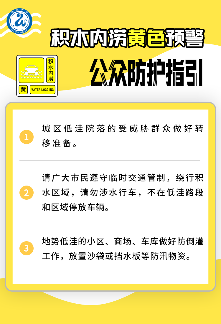 北京發佈積水內澇風險黃色預警 北京發佈積水內澇風險黃色預警