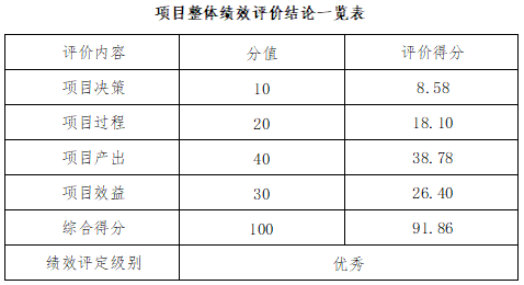 项目整体绩效评价结论一览表