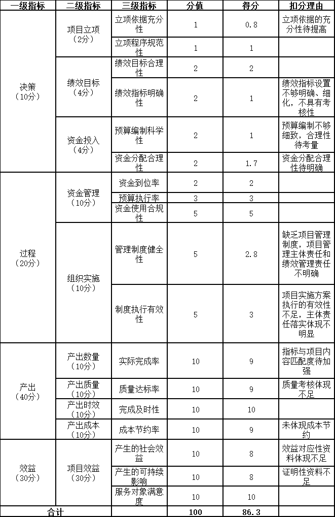 项目支出指标体系及评分情况表