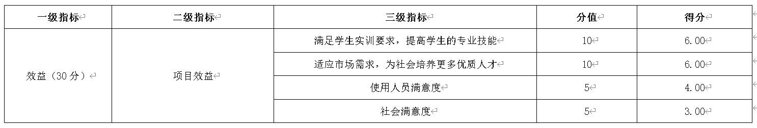 表9：效益指标设定及评分情况表