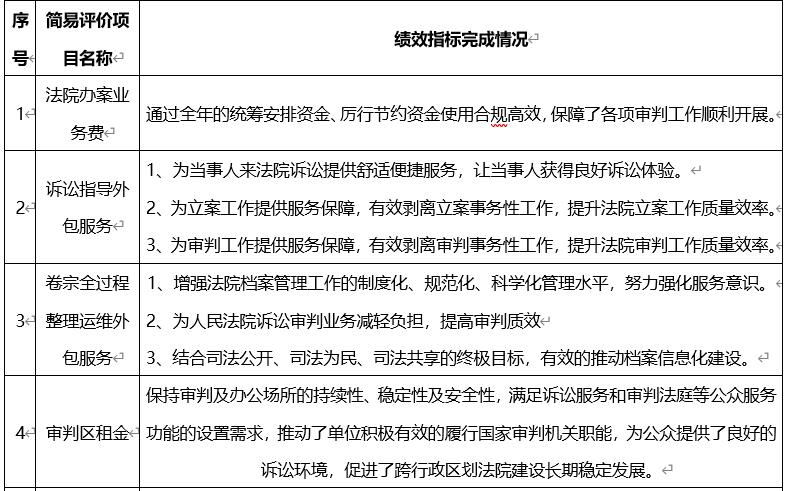 简易程序绩效评价项目绩效指标完成情况