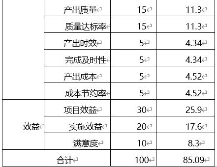 评价指标得分汇总表