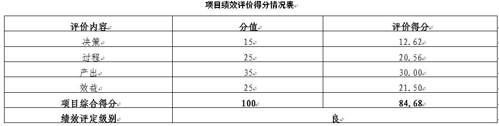 项目绩效评价得分情况表