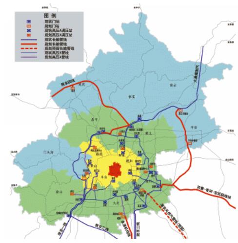 图3 2020年北京市天然气设施布局示意图
