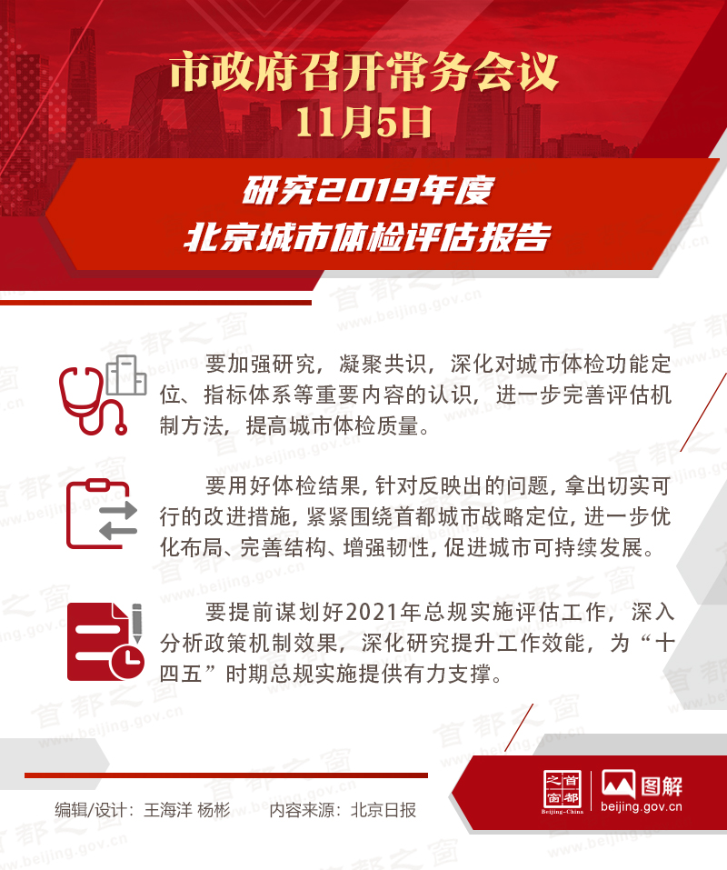 市政府常务会议：研究2019年度北京城市体检评估报告
