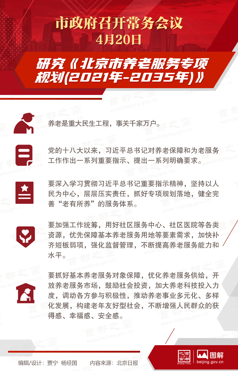 市政府常务会议：研究《北京市养老服务专项规划(2021年-2035年)》