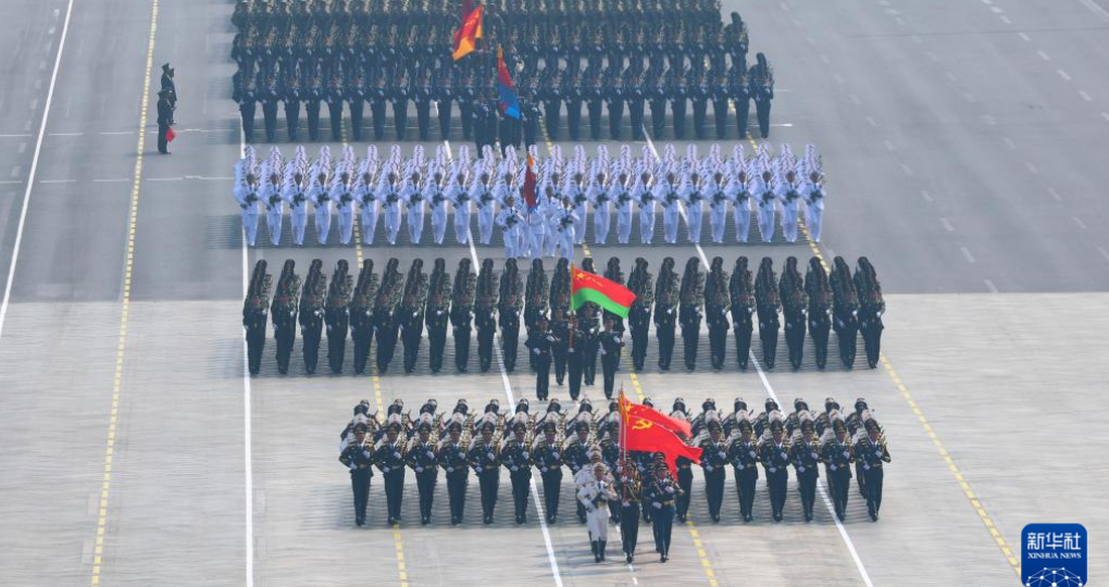 9月3日，紀念中國人民抗日戰爭暨世界反法西斯戰爭勝利80周年大會在北京隆重舉行。這是徒步方隊通過天安門廣場。