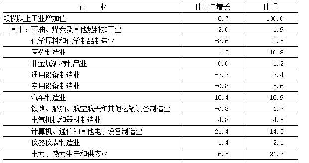 表5　　2024年規模以上工業重點監測行業增加值