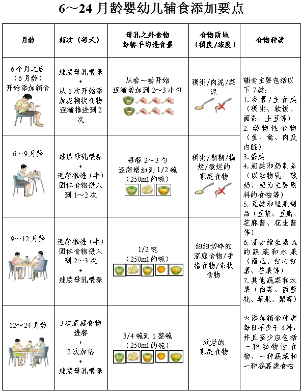 6～24月龄婴幼儿辅食添加要点