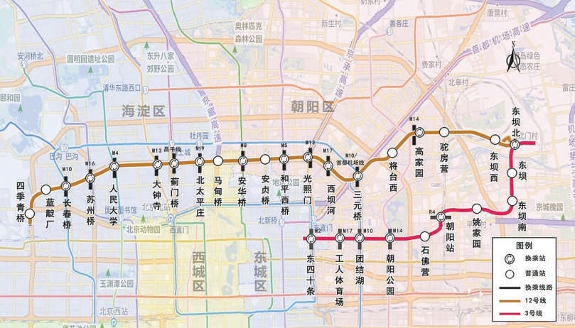 地铁3号线一期、12号线线路示意图。