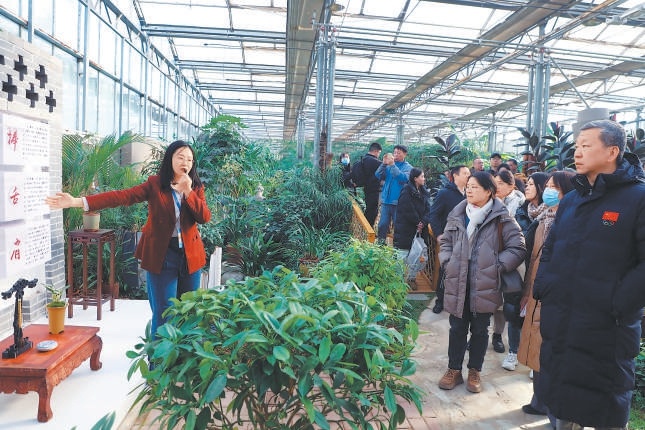兰花展安排了师生讲解员带领观众边赏花边了解花卉栽培知识。