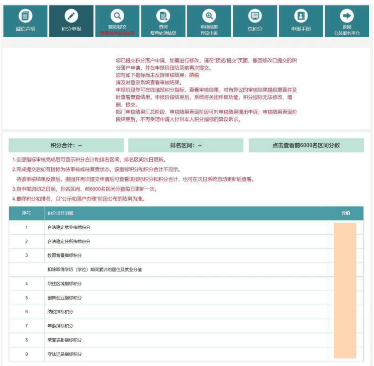 关于保存提交积分落户申请的注意事项