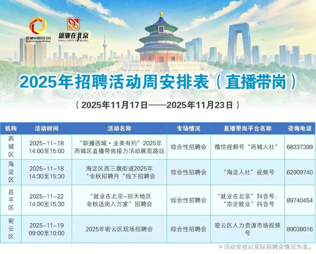 11月17日至11月23日招聘活动早知道！戳进来看——