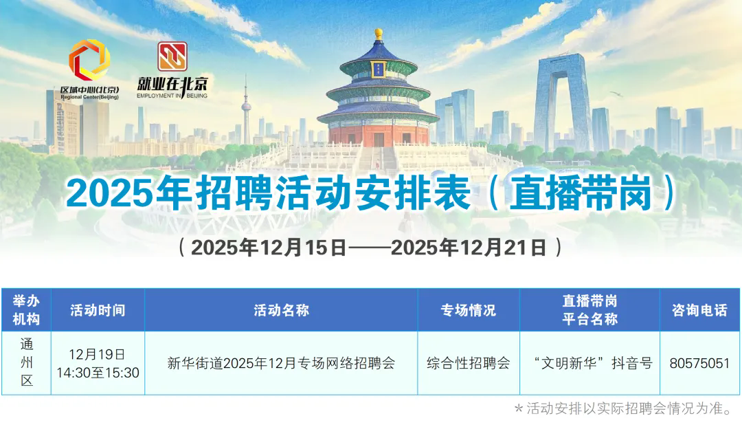 12月15日至12月21日招聘活动早知道！戳进来看——