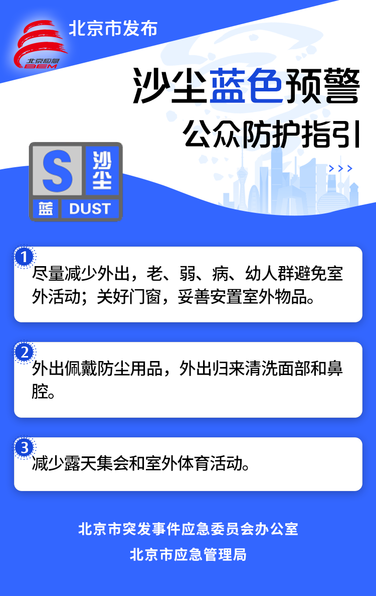 北京市气象台发布沙尘蓝色预警信号