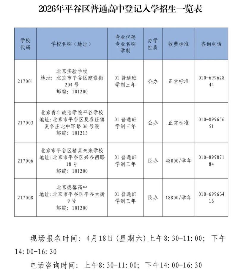4月18日北京普通高中登记入学现场报名 每名考生仅可报一所
