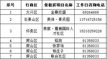 表4：保租房项目咨询电话