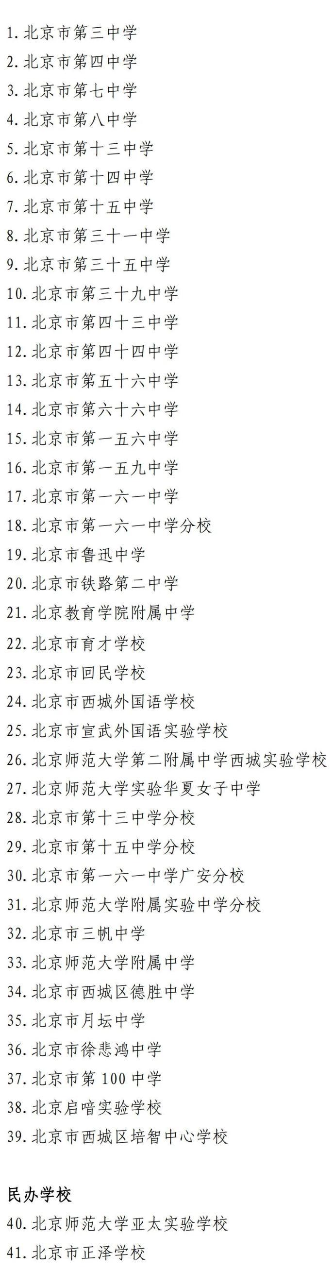 西城区2026年初中入学有招生资质学校名单公布，共41所