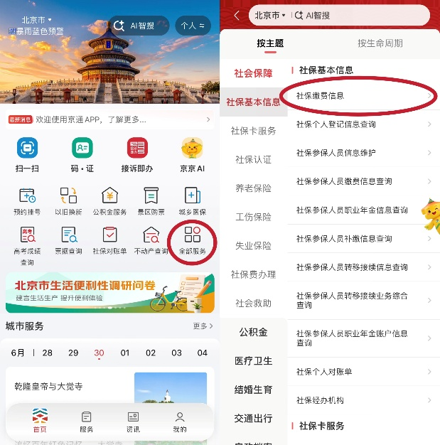 京通APP社保缴费信息一键查询! 京通APP社保缴费信息一键查询!