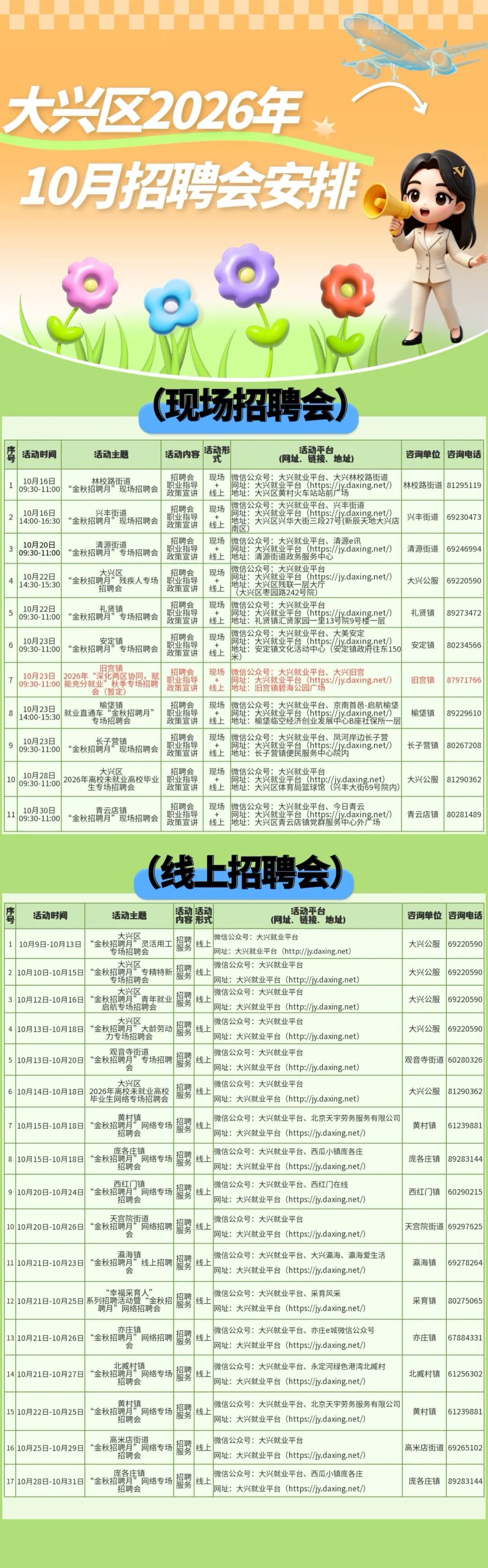 28场!大兴区10月招聘会安排来啦 28场!大兴区10月招聘会安排来啦
