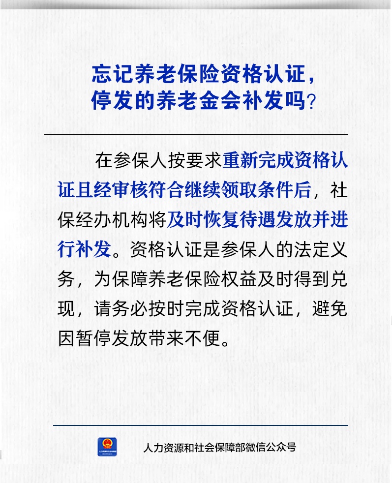 【人社日课·10月29日】忘记养老保险资格认证，停发的养老金会补发吗？