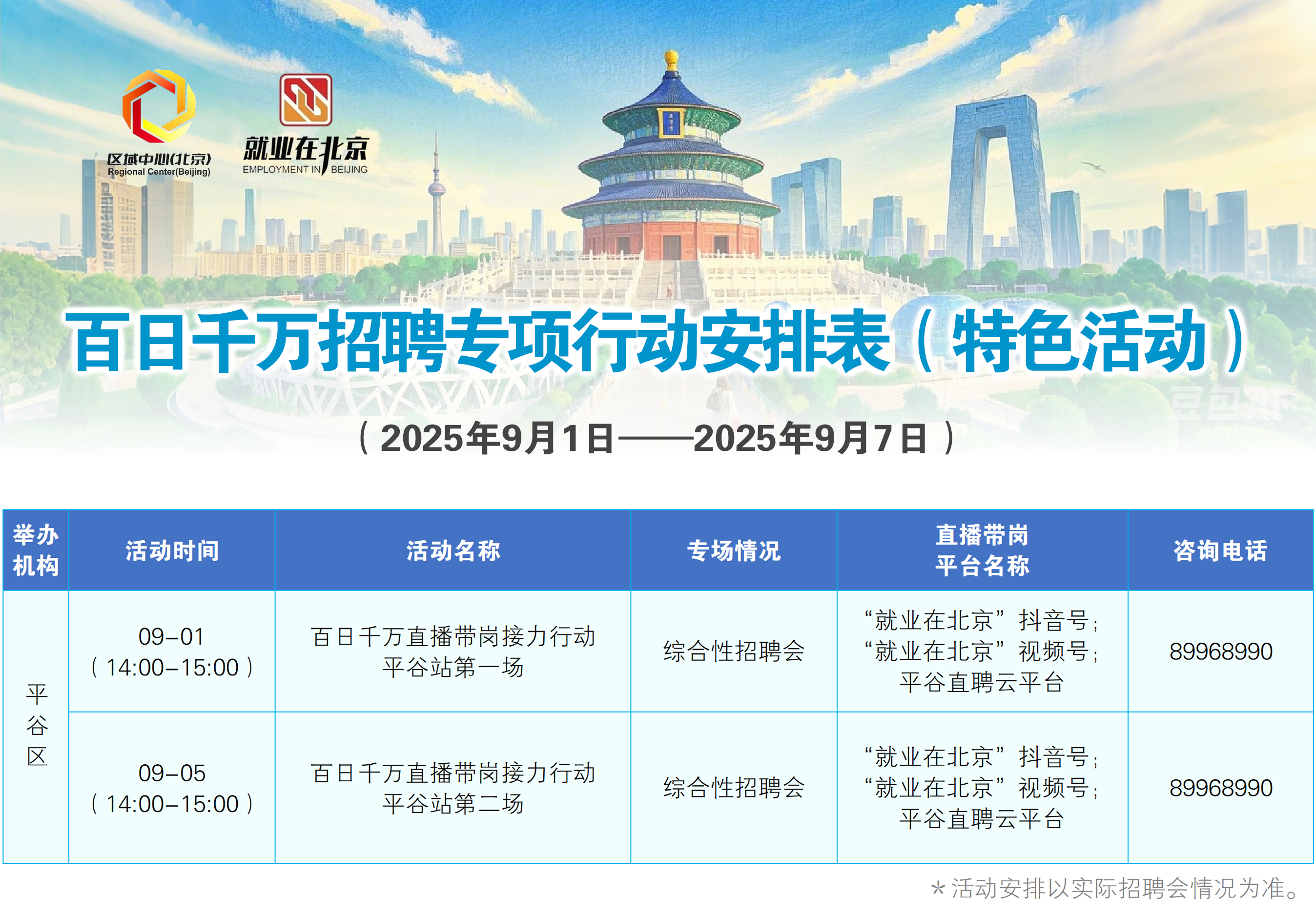 9月1日至9月7日招聘活动早知道！戳进来看——