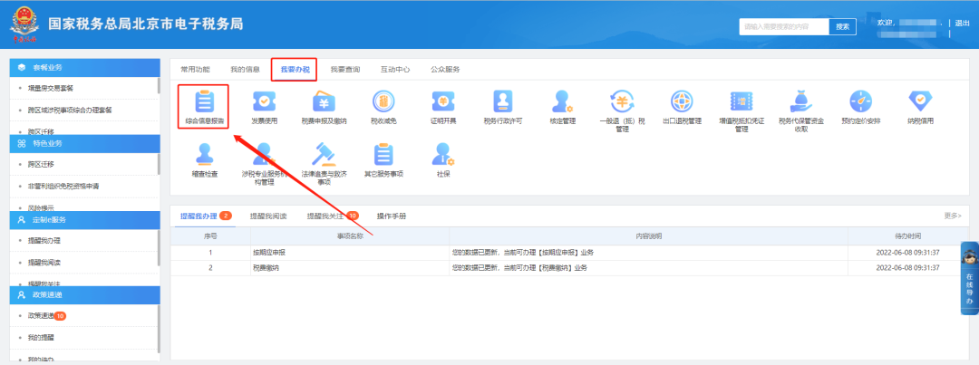 我要办税—综合信息报告