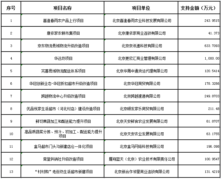 县域商业体系建设项目资金明细表