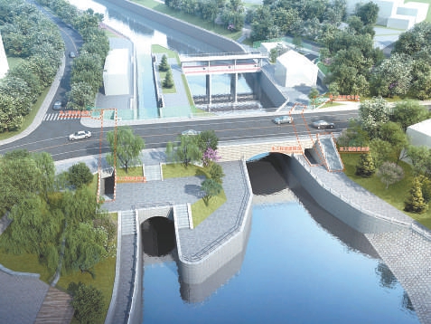 二熱閘閘區及甘雨橋增設穿路方涵（圖中紅虛線處）效果圖。