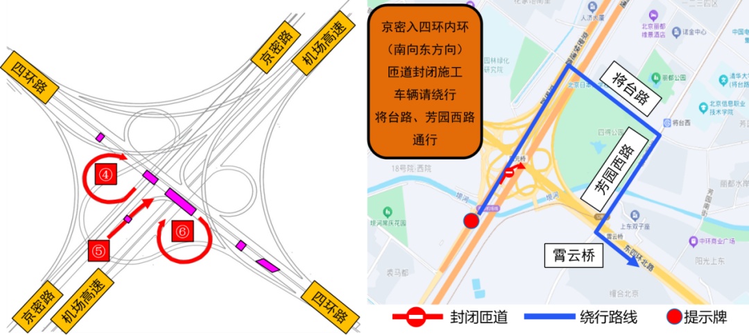 本週末，北京四元橋施工進入第二階段！繞行路線圖公佈