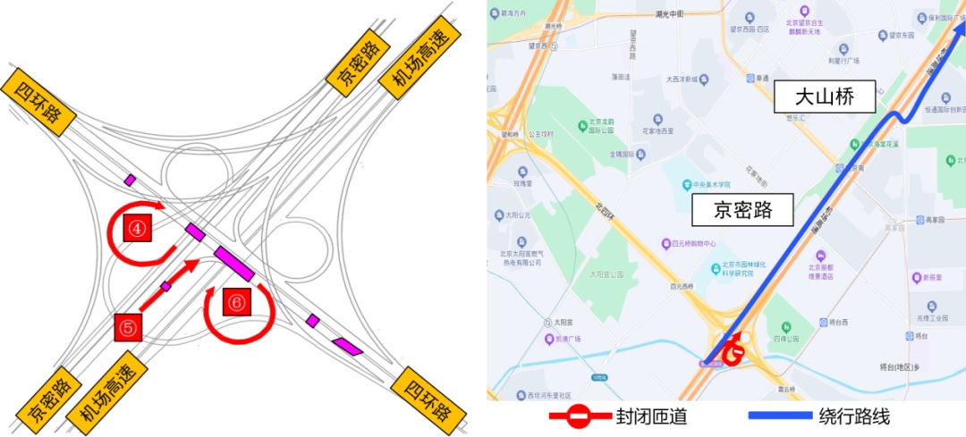 本週末，北京四元橋施工進入第二階段！繞行路線圖公佈