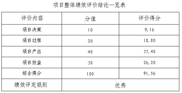 項目整體績效評價結論一覽表