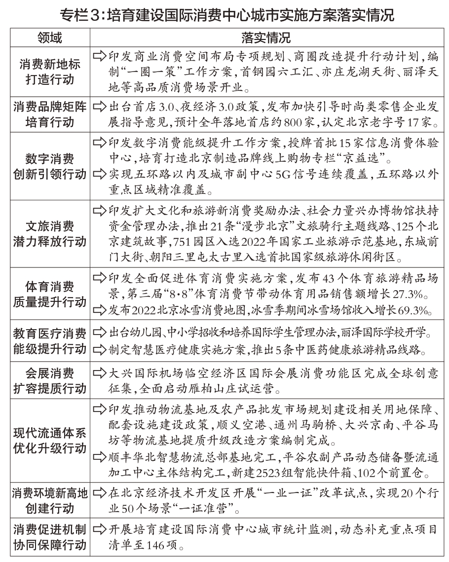 專欄3：培育建設國際消費中心城市實施方案落實情況