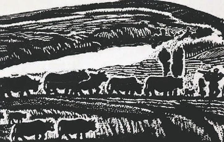 《高原故鄉》 22.5㎝×35㎝ 黑白木刻 1987年。