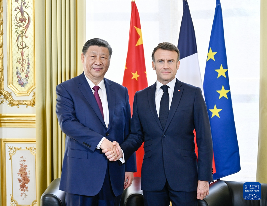 當地時間5月6日下午，國家主席習近平在巴黎愛麗舍宮同法國總統馬克龍舉行會談。