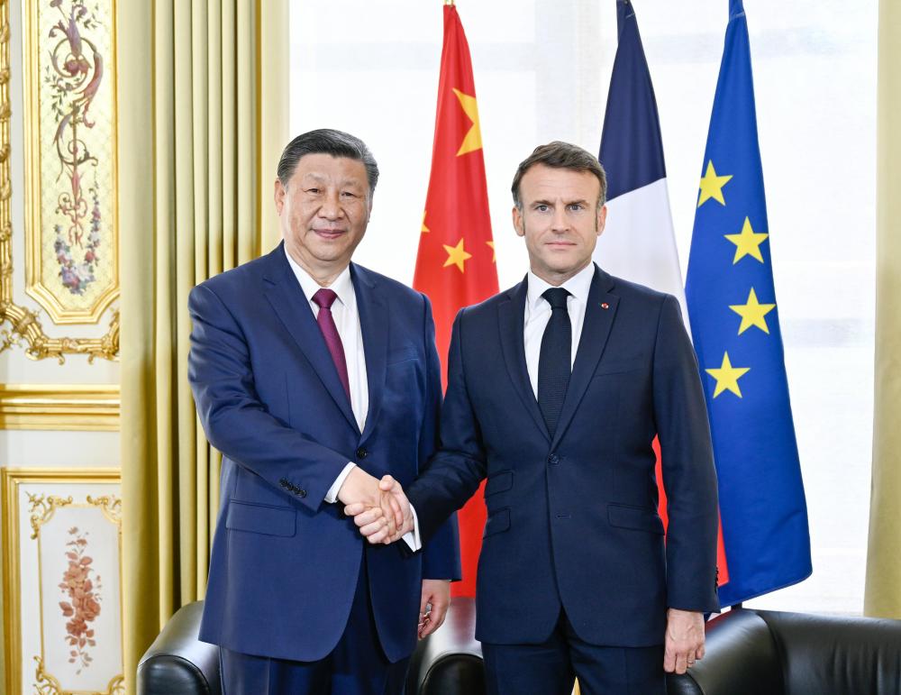 當地時間5月6日下午，國家主席習近平在巴黎愛麗舍宮同法國總統馬克龍舉行會談。