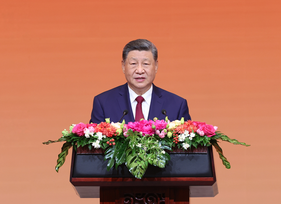5月14日晚，國家主席習近平在北京人民大會堂舉行宴會，歡迎美國總統特朗普訪華。這是習近平發表致辭。