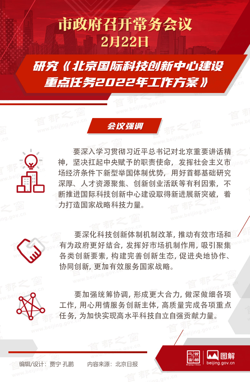 市政府常務會議：研究《北京國際科技創新中心建設重點任務2022年工作方案》