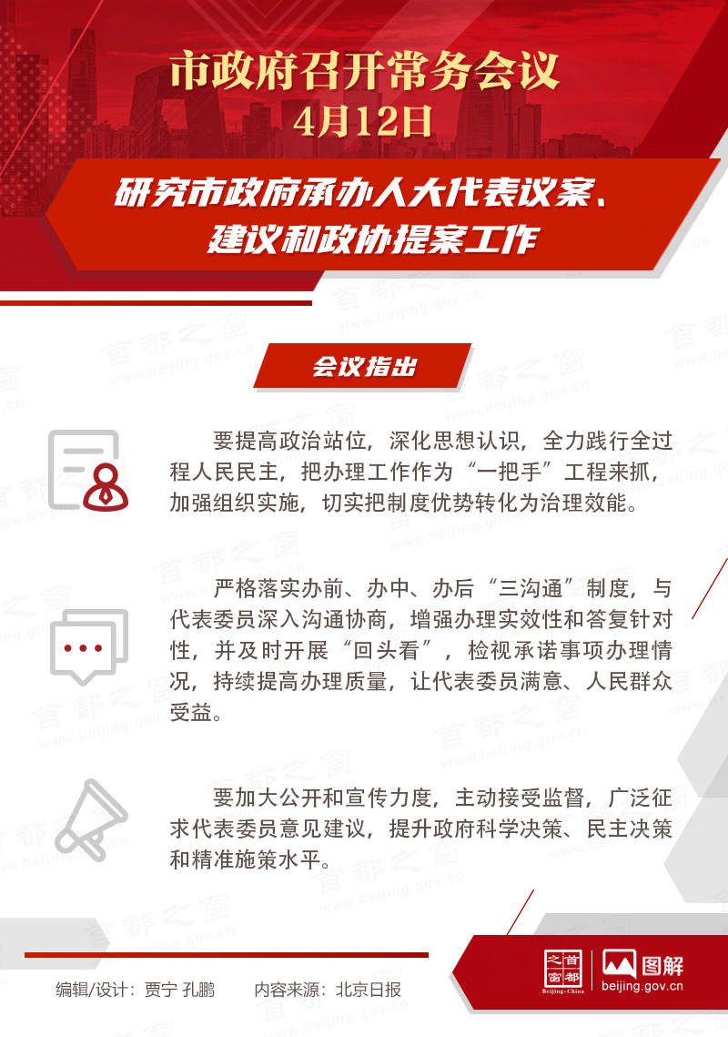 市政府常務會議：研究市政府承辦人大代表議案、建議和政協提案工作