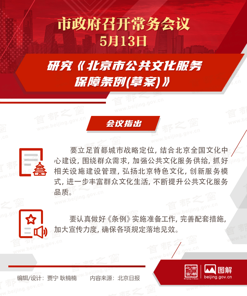 市政府常務會議：研究《北京市公共文化服務保障條例(草案)》