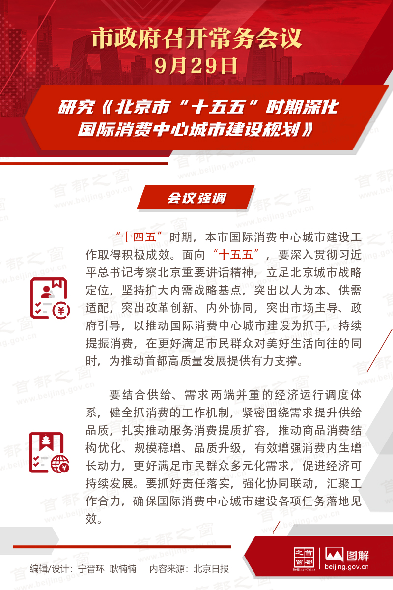 市政府常務會議圖解：研究《北京市“十五五”時期深化國際消費中心城市建設規劃》