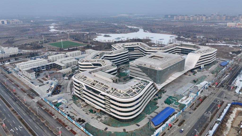 2月6日，建設中的中國衛星網路集團有限公司雄安新區總部（無人機照片）。