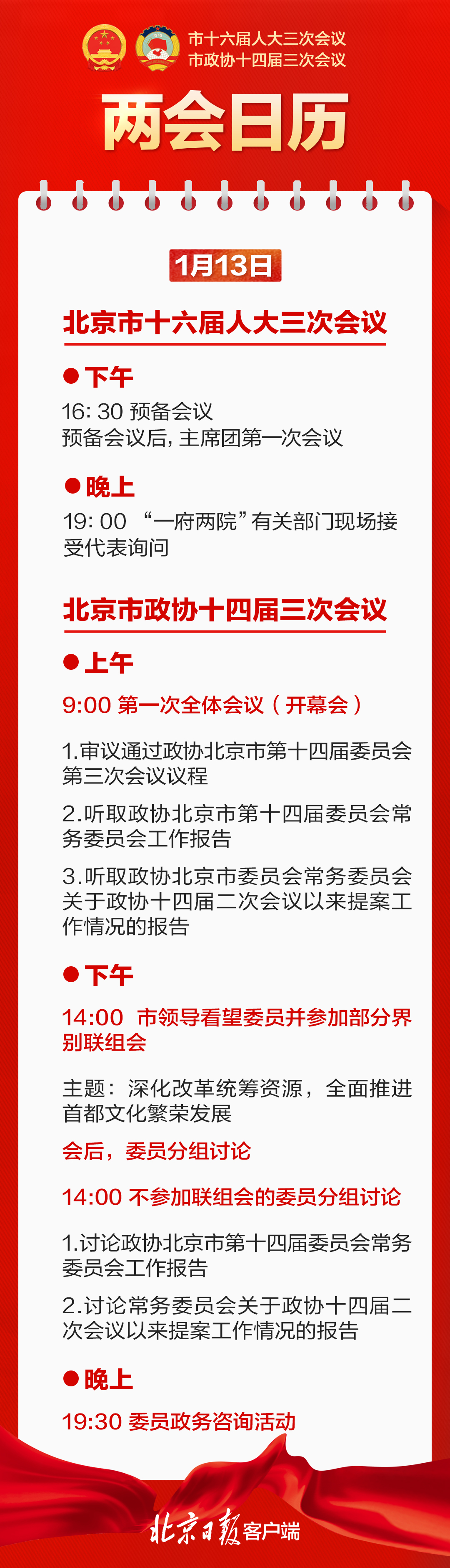 兩會日曆｜北京市政協十四屆三次會議1月13日開幕